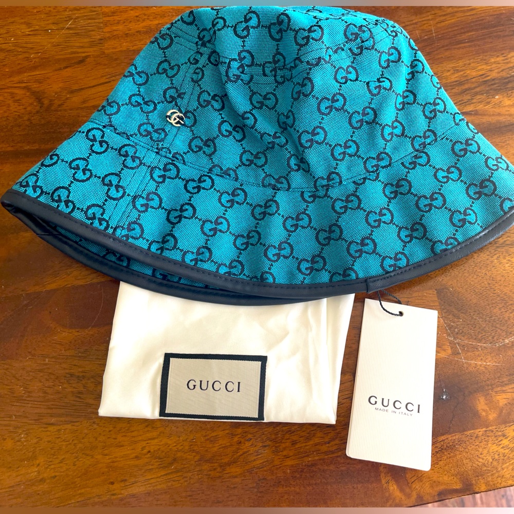 Gucci HAT BUCKET STYLE GG LOGO ALLOVER BLUE MONOGRAM CANVAS SMALL